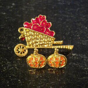 Vintage Avon Apples & Pumpkins Earrings Pin Fall Autumn  Jewelry set Rhinestone